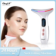 Ckeyin Neck Anti Wrinkle Massager EMS Vibration Face Tightening Massage Double Chin Remover LED Photon Therapy Skin Care Machine