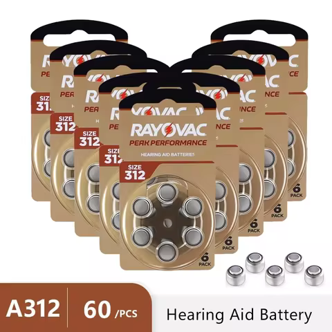 Hearing Aids Battery 60PCS /10 Cards RAYOVAC PEAK 1.45V 312 312A A312 PR41 Battery For BTE CIC RIC O
