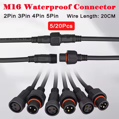 5/20Pcs Male to Female 2pin 3pin 4pin 5pin Waterproof IP68 BLACK Cable LED Connector for Outdoor LED