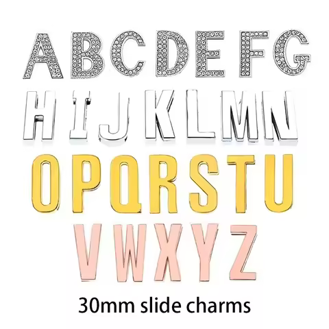 1 Piece Internal Dia 30mm Slide Charm Gold Color English Letters DIY Accessories Fit 30mm Wide Belt 