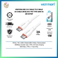 Vention USB 2.0 C Male to C Male 3A Cable 1M White TPE Type 60W 3A 1M H27WF