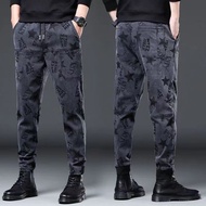 Lan summer six-pack jeans men's sea jacquard dark pattern la澜夏季六兜牛仔裤男士海提花暗纹大码之宽松抽绳束脚休闲裤家9.09