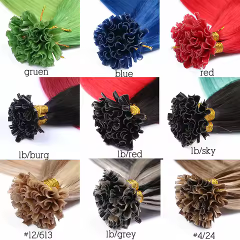 U Tip Hair Extensions Natural Real Human Fusion Hair Extensions Color Gruen Purple Blue Pink Red Gra