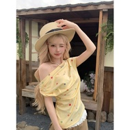 Super Economical Combination🎁Korean Sweet Girl Dopamine Star Slanted Shoulder Short Sleeve T-shirt W