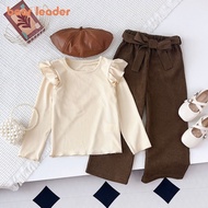 Bear Leader 3-7 Years Solid Color Girl Suit Baby Rib Pit Strip Flying Slevees T-shirt Top and Pants 
