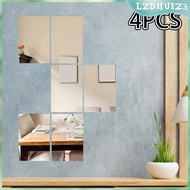 [lzdhuiz3] 4x Mirror Sticker Removable Easy to Use Mirror Tiles for Gym Door Wall Decor
