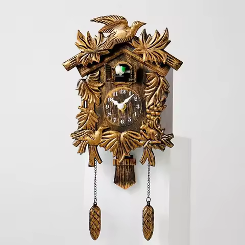 Vintage Cuckoo Wall Clock Hourly Chiming Plastic Cuckoo Clock Home Decor Kids Room Wall Clock