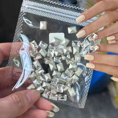 50Pcs K9 Clear Square Glass Rhinestones Nail Art 3D 6*8mm Ice Transparent Right Angle Crystal Nail G