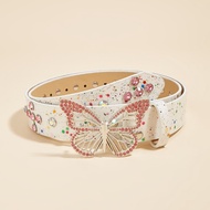 Rhinestone Belt Women Jeans Layered Butterfly Decoration Pink Belt Dopamine Dopamine Belt eunk202607