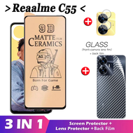 (3 in 1)For Realme c55 Full Cover Soft Ceramic Matte Cover Glass Screen Protector film+Camera Lens film+carbon fiber back film