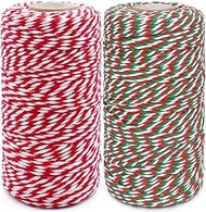 Leecogo Christmas Twine String, 2 Rolls 656 Feet Bakers Twine Cotton Twine String Natural Green Red 