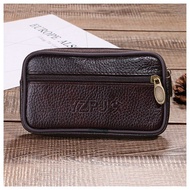 Men's Cowhide Zipper Mobile Phone Waist Bag Leather Phone Bag Middle-Aged and Elderly Coin Purse Running Jianghu Night M