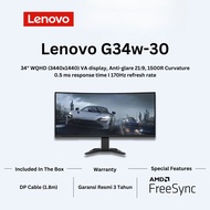 Lenovo G34W-30 Gaming LED Monitor - Ultrawide Curved WQHD 170Hz 34" Inch