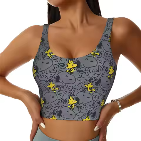Snoopy Woodstock Cartoon Beagle Sports Bra Women High Impact Workout Yoga Crop Top