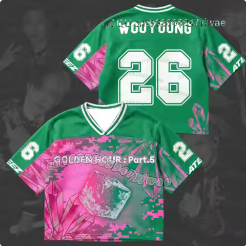 26 Summer Men's Women Short Sleeve Chrysalis Golden Hour Part 5 Album ATEEZ Mixed Mesh Jersey Kpop J