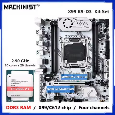 MACHINIST X99 DDR3 Motherboard Combo LGA 2011-3 Intel Xeon E5 2666 V3/E5 2673 V3 CPU Support DDR3 Fo