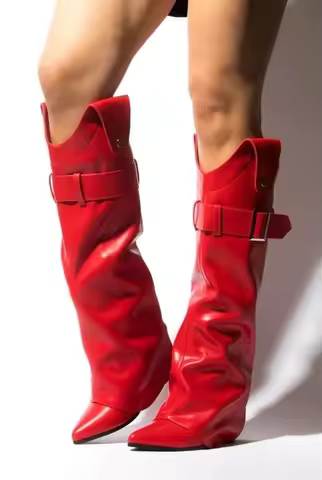Fashion Women Boots 2024 New Red Convertible Boot Chunky Heels Detachable Trouser Boots Women's Knee