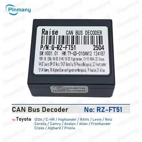 Car CAN Bus Decoder RAISE RZ-FT51 for Toyota IZOA C-HR RAV4 Levin Reiz Corolla Camry Avalon Alion Fr