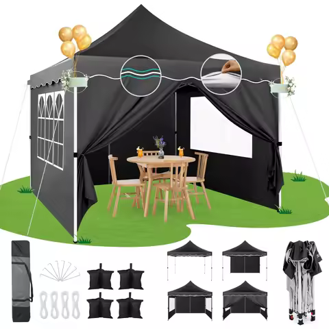 10x10 Pop Up Canopy Tent with 4 Walls & Accessories Kit, UPF50+ Waterproof Instant Shelter for Comme