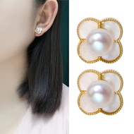 Four-leaf Clover Pearl Earrings Niche High-End Freshwater Pearl Earrings Female Exquisite S925 Silver Needle Earrings