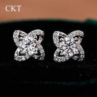 CY6X CKT 18k White Gold Vintage 0.5ct Diamond Moissanite Floral Stud Earrings Antique Filigree Retro