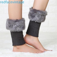 REDFACEVINTAGE Faux Fur Leg Warmers, Soft Fluffy Solid Color Short Knee Boots Cover, Y2k Style Thick