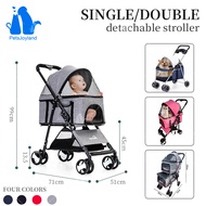 [SG SELLER] Single Detachable Double Folding Pet Stroller Baby Stroller Dog Stroller Cat Stroller  4 wheel light trolley
