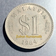 Uang Koin Kuno Asing MYR 1 Ringgit Malaysia Agong Tahun 1984