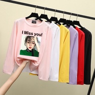 Dropshipping Women T Shirt Murah Plus Size Loose Blouse Long Sleeve Shirt “I Miss You” Print Muslimah Blause Baju Budak Perempuan Baju Lengan Panjang#072314