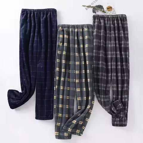 Thick Flannel Men's Plaid Trousers Big Yards Warm Sleep Pants Mens Pajamas Pants Bottoms Sleepwear P