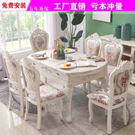 HY/🏮European-Style Marble Dining Tables and Chairs Set Retractable Folding Dining Table Solid Wood round Table Small Apa