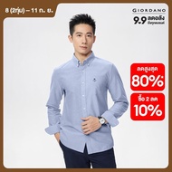 GIORDANO Men Shirts 100% Cotton Oxford Embroidery Shirts Single Patch Pocket Long Sleeve Simple Fash