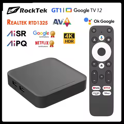 RockTek GT1 UHD TV Box Google Netflix Certified Realtek1325 Media Player Dolby Atmos Sound 2T2R Wifi