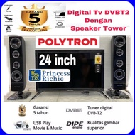 Polytron led tv digital 24 inch plus speaker tower cinemax