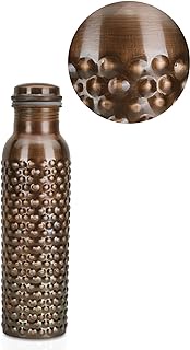 Copper Water Bottle 34 Oz Extra Large Hammered Antique Black Ayurvedic Pure Copper Vessel With Carrying Bag For Drinking Drink More Water Leak Proof, Easy To Carry For Sports, Fitness