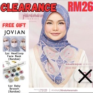 💯 MINAZ HIJAB Free Gift JOVIAN Face Mask Baby Brooch New Clearance ARABESQUE DUSTY BLUE Tudung Bawal