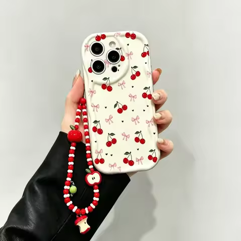 Cute Cherry Fruit Apple Bracelet Case For VIVO V70 FE V60 V50 Lite V40 Y05 Y04 Y03 T5 PRO Y400 V30 Y