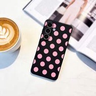 1pc Creative Pink Polka Dot Pattern Straight Edge Liquid Soft Silicone Phone Case Compatible With Ga