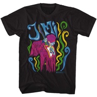 Jimi HENDRIX Psychadelic Kaus Band สีน้ำเงินสีเหลืองสีเขียวสีชมพูเสื้อยืด Merchandise อย่างเป็นทางกา