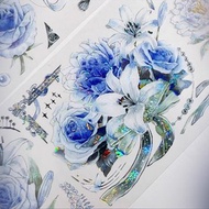 OKMT新七天貼紙PET手帳膠帶藍心玫瑰-PET貝殼光-6cm*5m-100cm循環