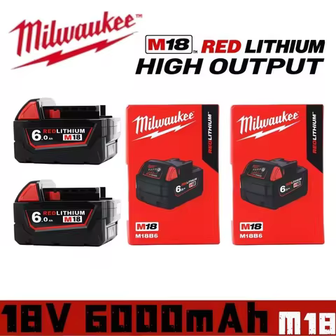 100% New Milwaukee M18 6.0Ah High Output Battery 18V Lithium-ion Rechargeable for Milwaukee M18 Cord