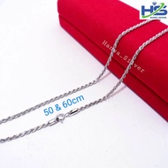 Kalung Perak Pria Wanita Silver 925 Lapis Emas Putih Model Rantai Tambang Ukuran 50 Dan 60 Cm - Perh
