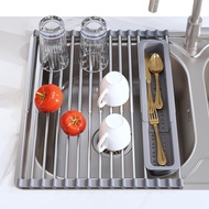 Roll Up Dish Drying Rack, Expandable (12.8"-23.8" D x 12.8" W) Stainless Steel Portable Drainer for 