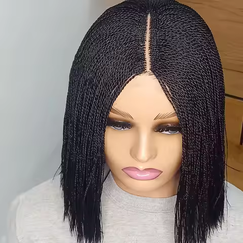 10 inches short micro twisted wig 2 by 4 closure braided wigs for black women micro million braid wi