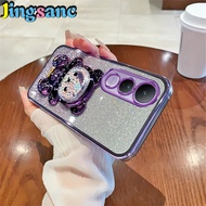 Jingsanc เคสสำหรับ VIVO V50 Lite/ VIVO V50 Lite 5G โปร่งใสชุบไล่ระดับสีเคสโทรศัพท์กากเพชรหมีวงเล็บนุ