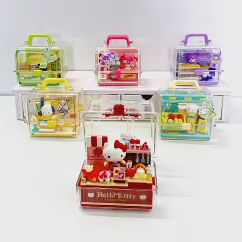 AREAX Sanrio Building Blocks Fruit Flavored Store Manager Toys Hello Kitty Cinnamoroll Kuromi Assemb