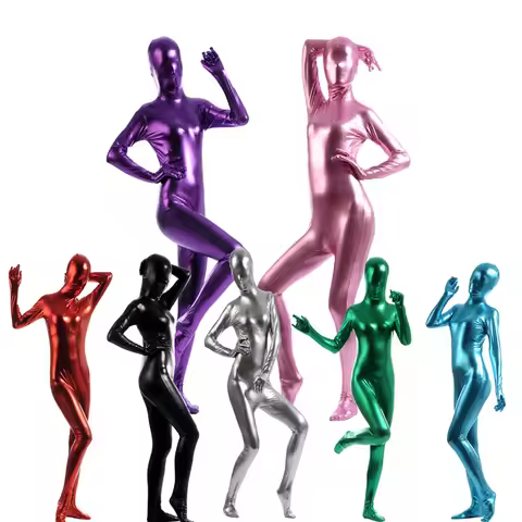 Unisex Shiny Metallic Zentai Suits Lady's Adult Kid Shiny Full Bodysuit Shiny Zentai Bodysuit Hallow
