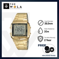 (2 Years Warranty) Casio Data Bank Men Digital Watch DB-360G-9A Gold Stainless Steel Strap (TWP-01)