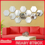 Small Size Hexagonal 3d Mirror Wall Stickers 12pcs For Living Room Personalized Decorative Mirror Stickers  -MON