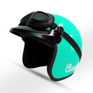 Helm Retro Klasik Pet Kacamata SNI Helm Bogo polos Helem Pria Wanita -Hijau Pastel